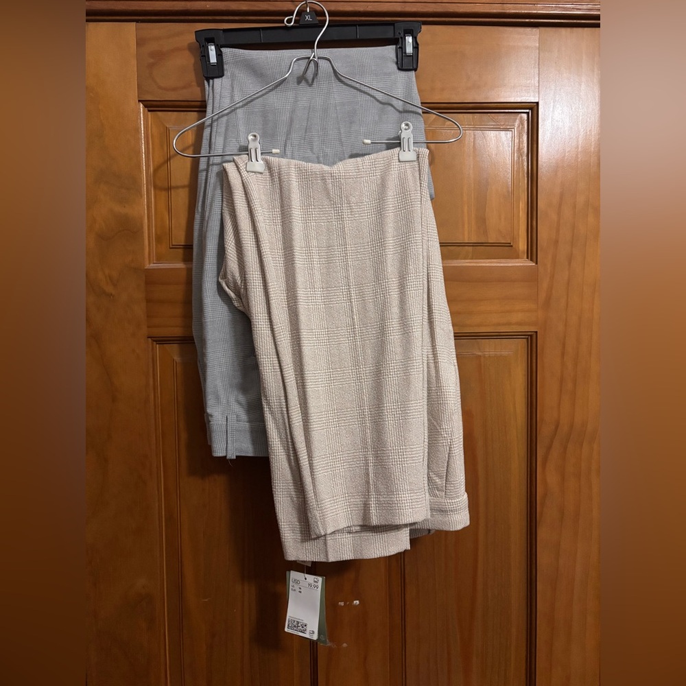 H&M Beige & Grey Checkered Trousers (2 pairs)